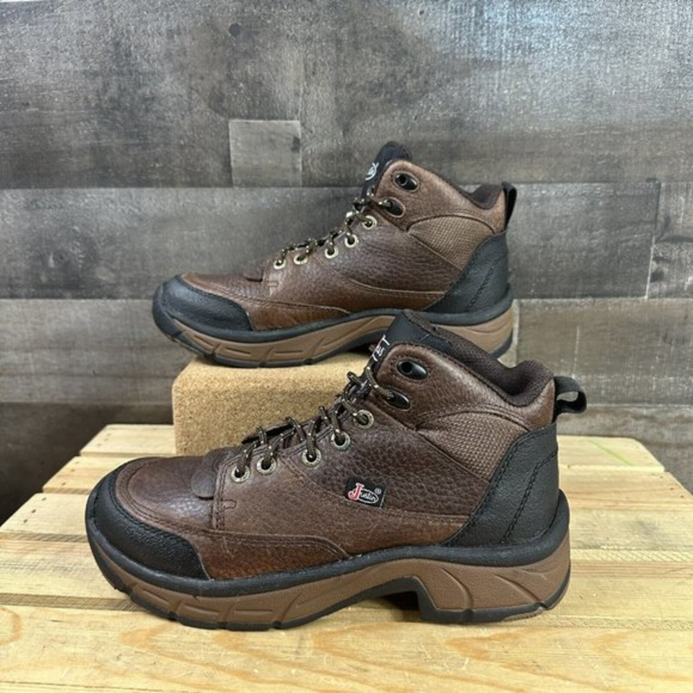 Justin Boots Pebbled Copper Stampeded Work Shoes Leather‎ Mens Size 6
